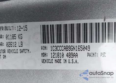 2016 Chrysler 200 Limited z USA, uszkodzony, nr VIN 1C3CCCAB9GN165049